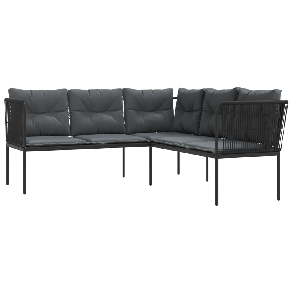havesofa med hynder L-facon stål og textilene sort