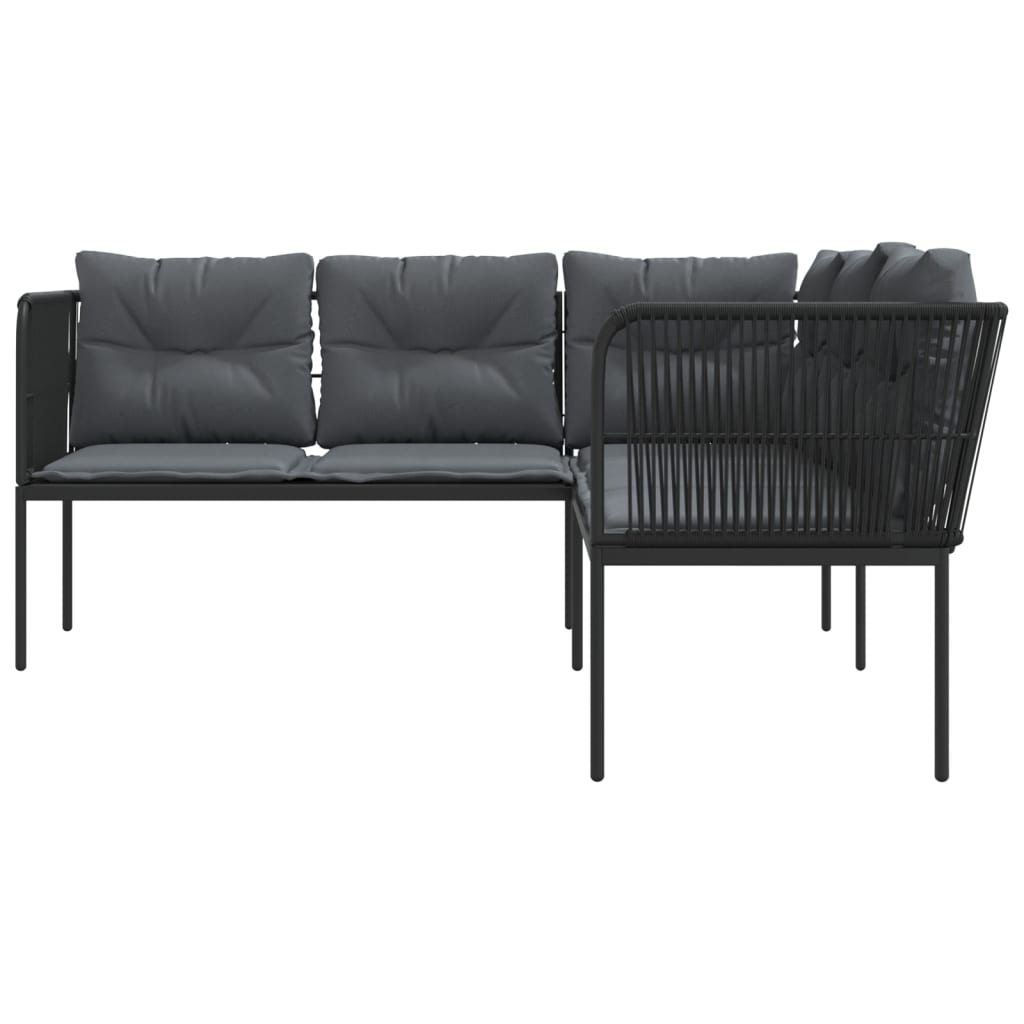 havesofa med hynder L-facon stål og textilene sort
