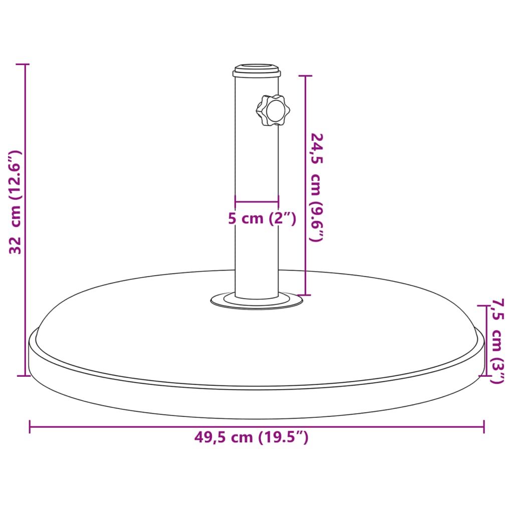 parasolfod til Ø32/35/38 mm stænger 25 kg rund