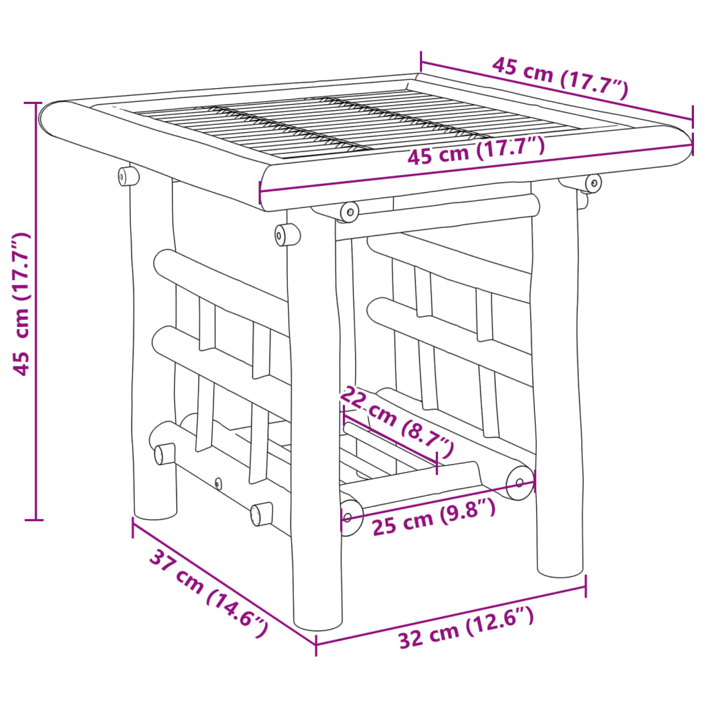 sidebord 45x45x45 cm bambus