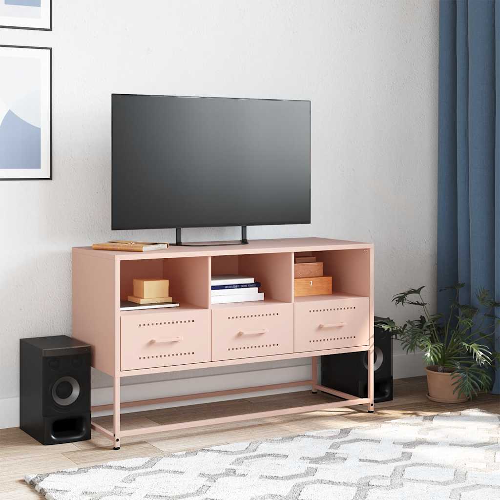 tv-bord 100,5x39x60,5 cm stål lyserød