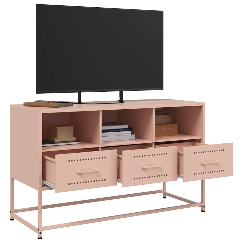 tv-bord 100,5x39x60,5 cm stål lyserød