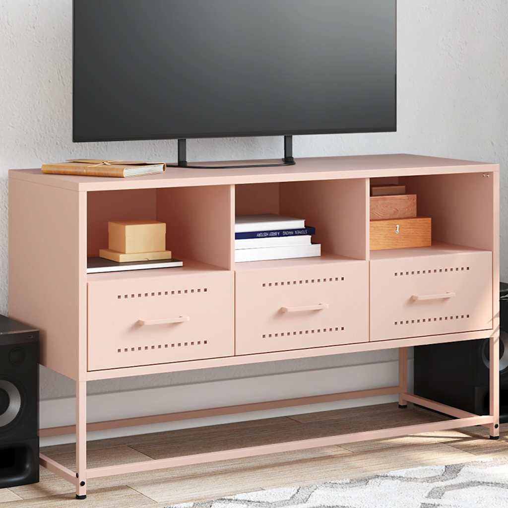tv-bord 100,5x39x60,5 cm stål lyserød