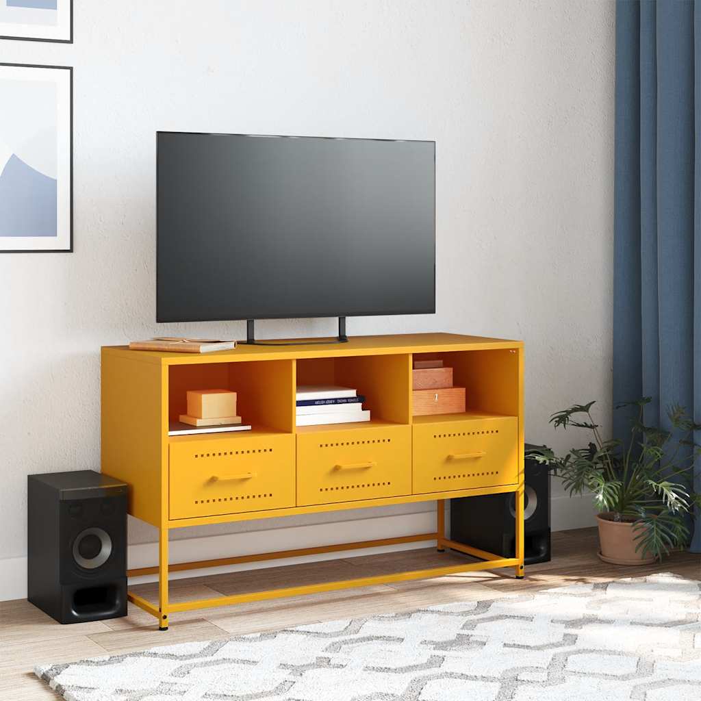 tv-bord 100,5x39x60,5 cm stål sennepsgul