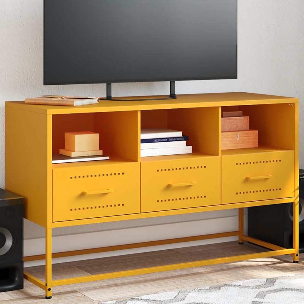 tv-bord 100,5x39x60,5 cm stål sennepsgul