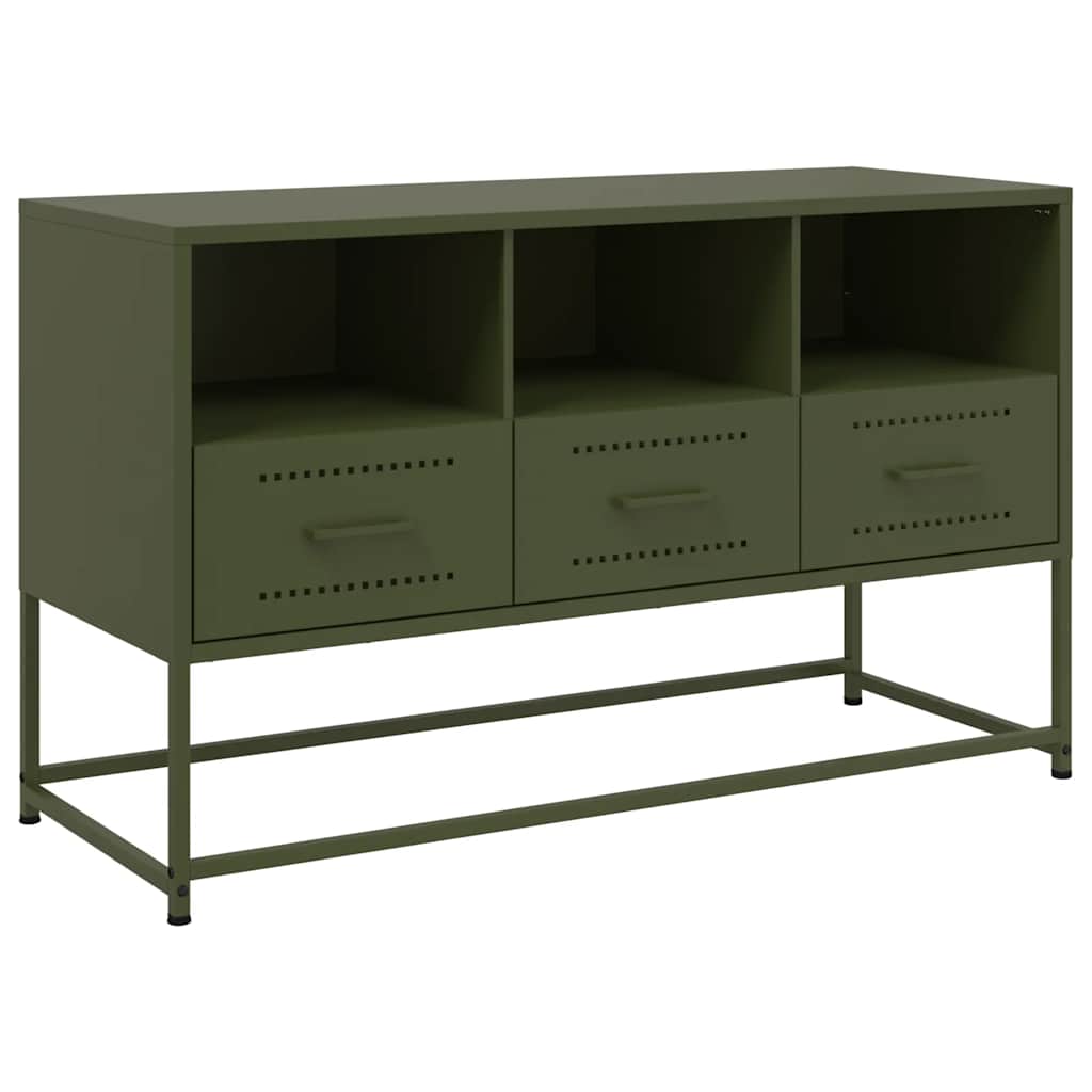 tv-bord 100,5x39x60,5 cm stål olivengrøn
