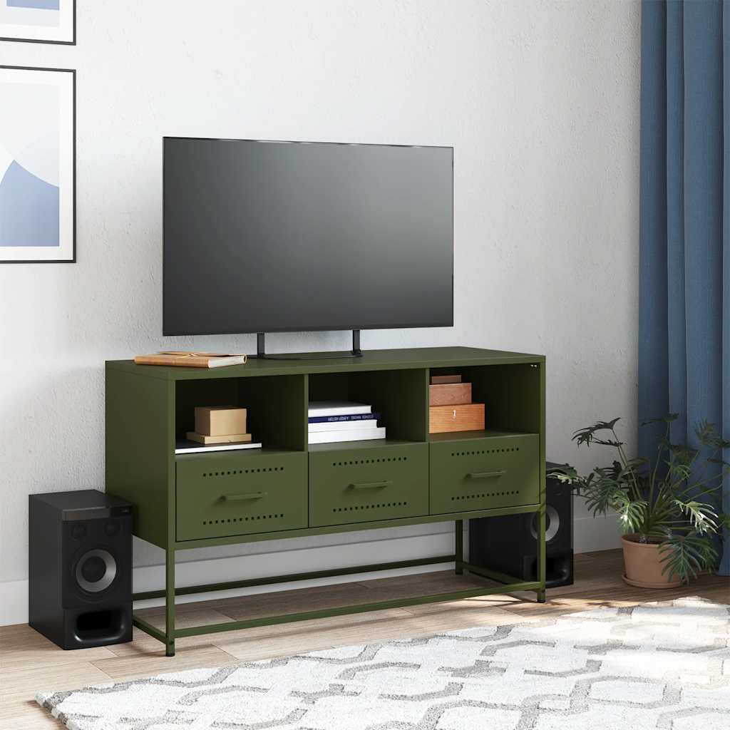 tv-bord 100,5x39x60,5 cm stål olivengrøn
