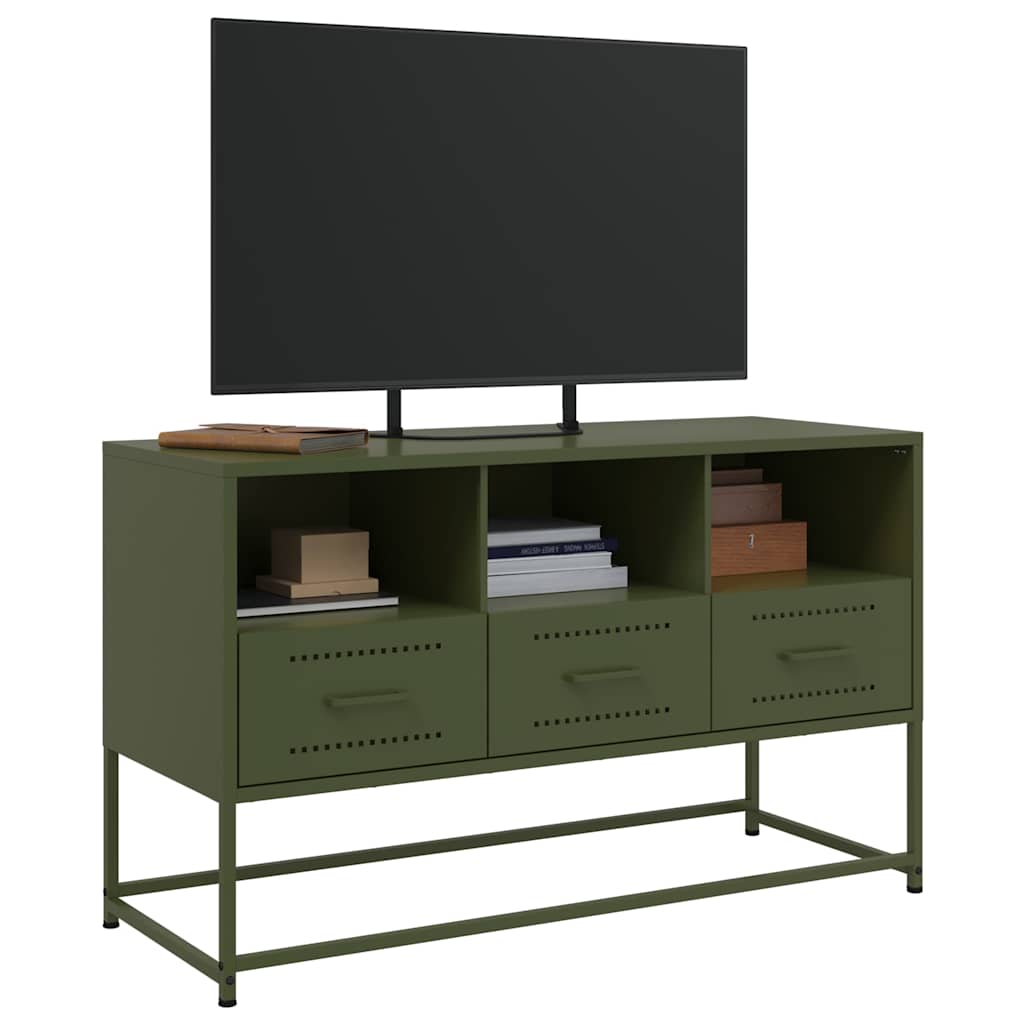 tv-bord 100,5x39x60,5 cm stål olivengrøn