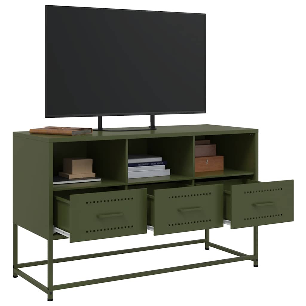 tv-bord 100,5x39x60,5 cm stål olivengrøn