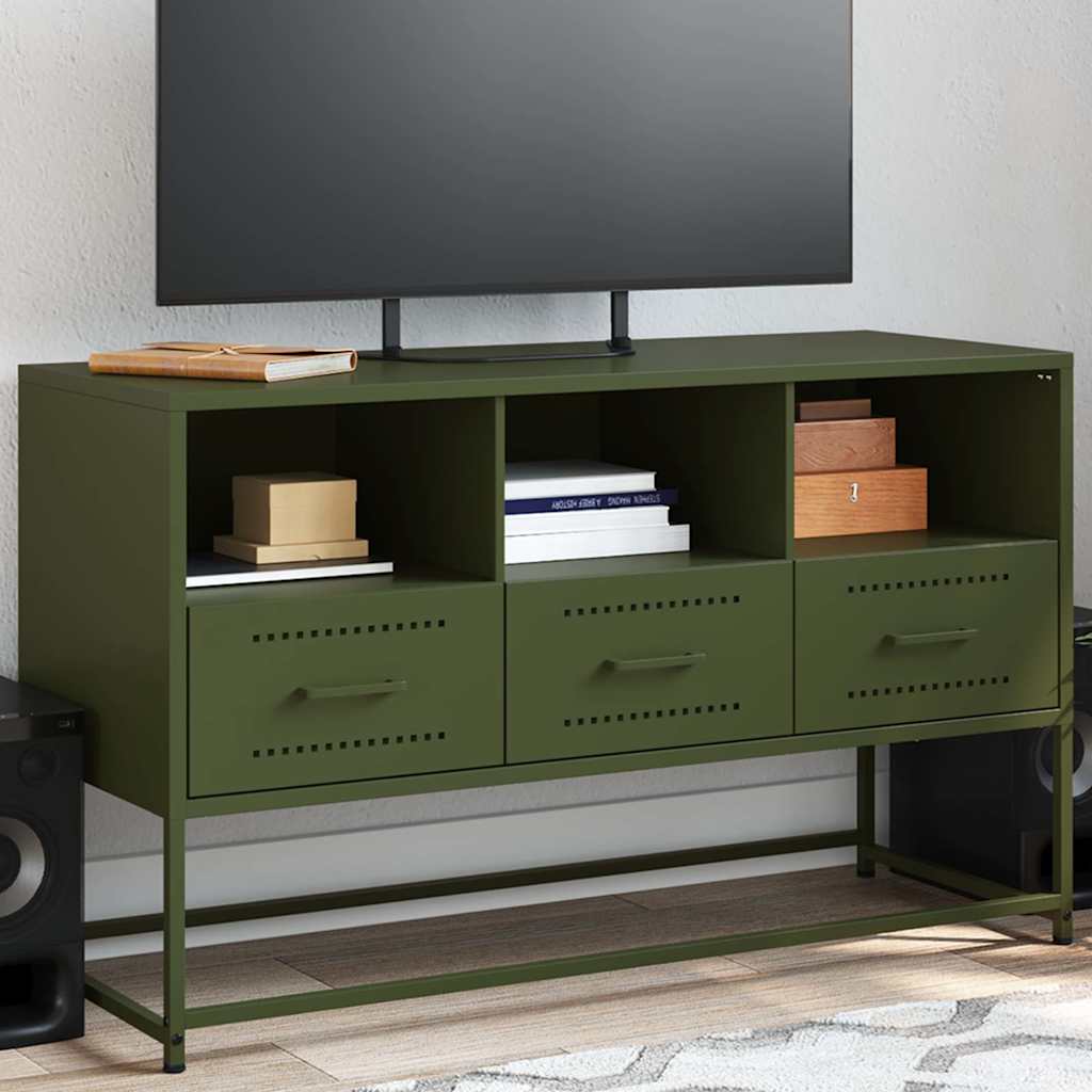 tv-bord 100,5x39x60,5 cm stål olivengrøn