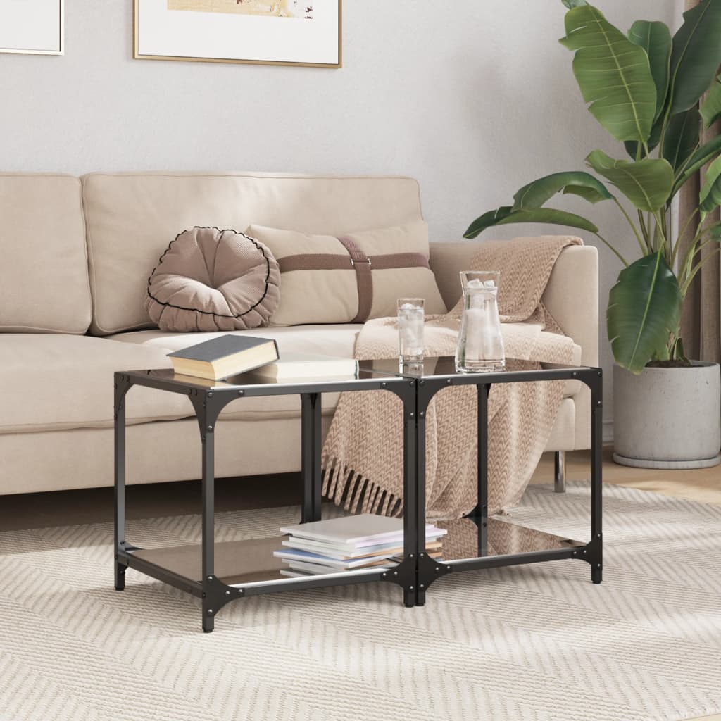 sofaborde med sort glastop 2 stk 40x40x40 cm stål