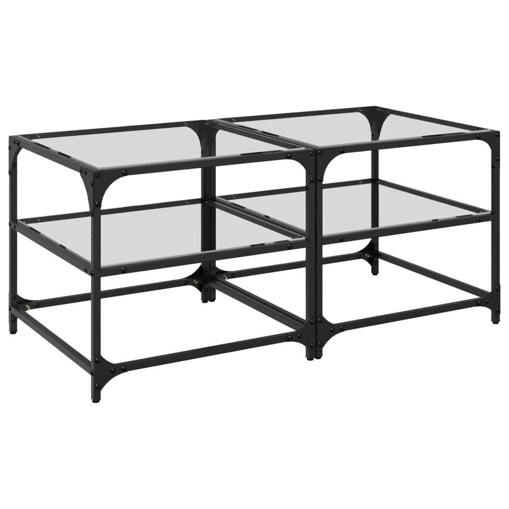 sofaborde med transparent glastop 2 stk 50x50x45 cm stål