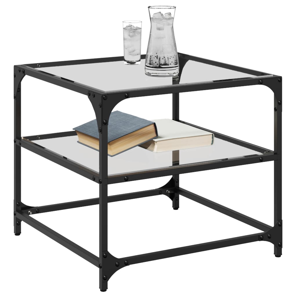 sofaborde med transparent glastop 2 stk 50x50x45 cm stål