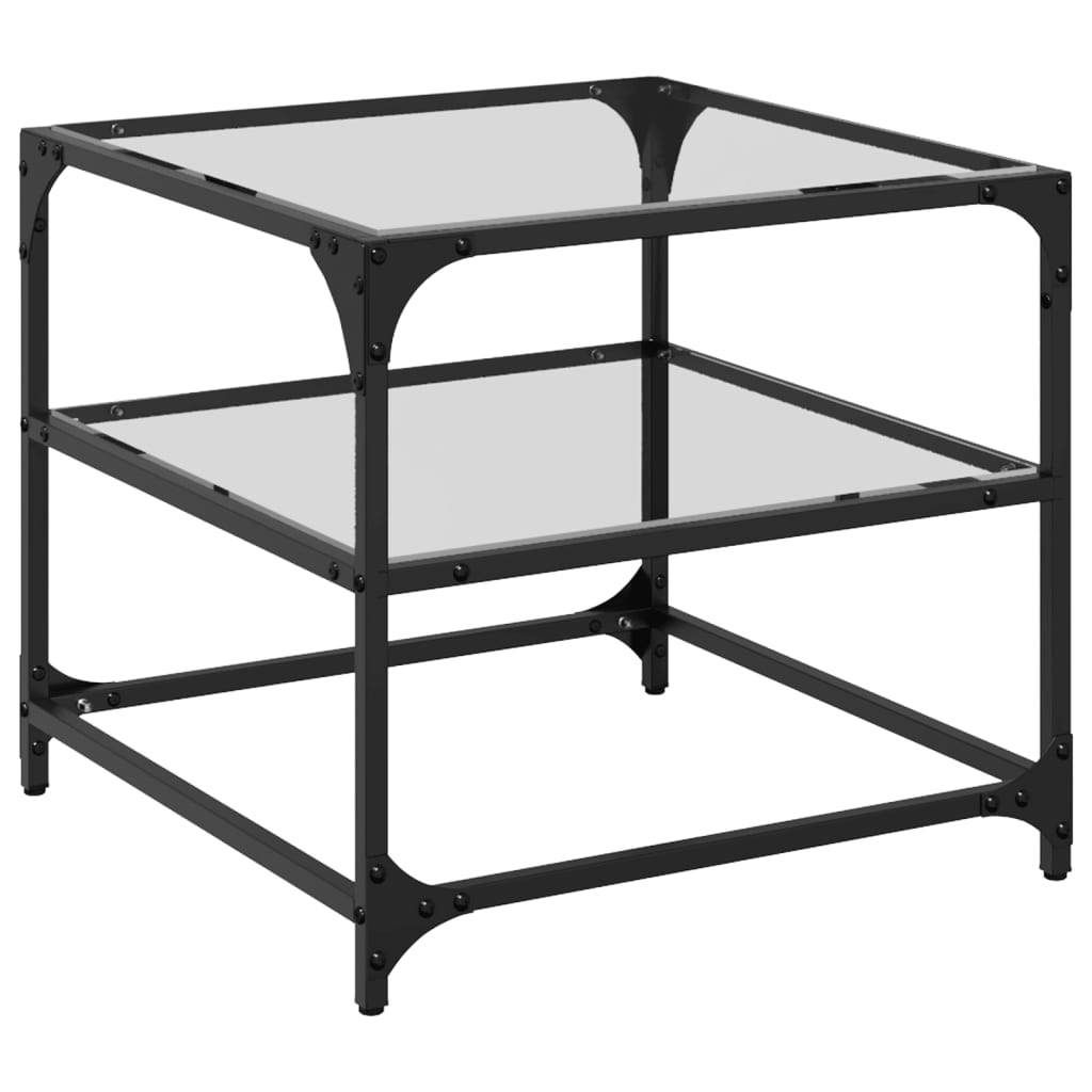 sofaborde med transparent glastop 2 stk 50x50x45 cm stål