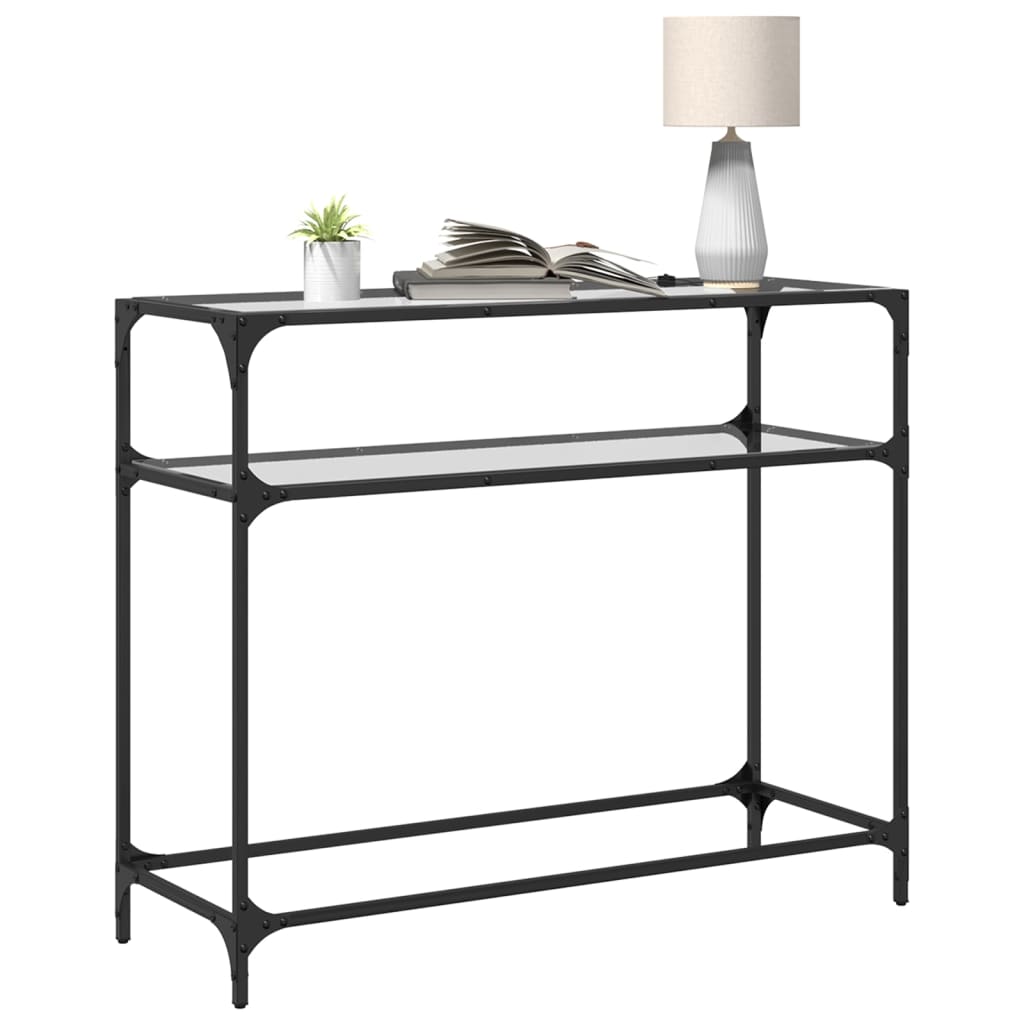 konsolbord med transparent glastop 98x35x81 cm stål