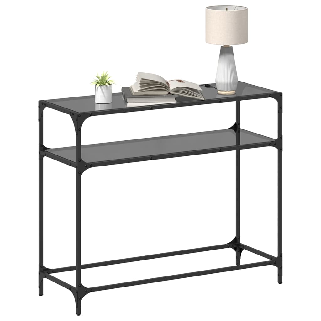 konsolbord med sort glastop 98x35x81 cm stål