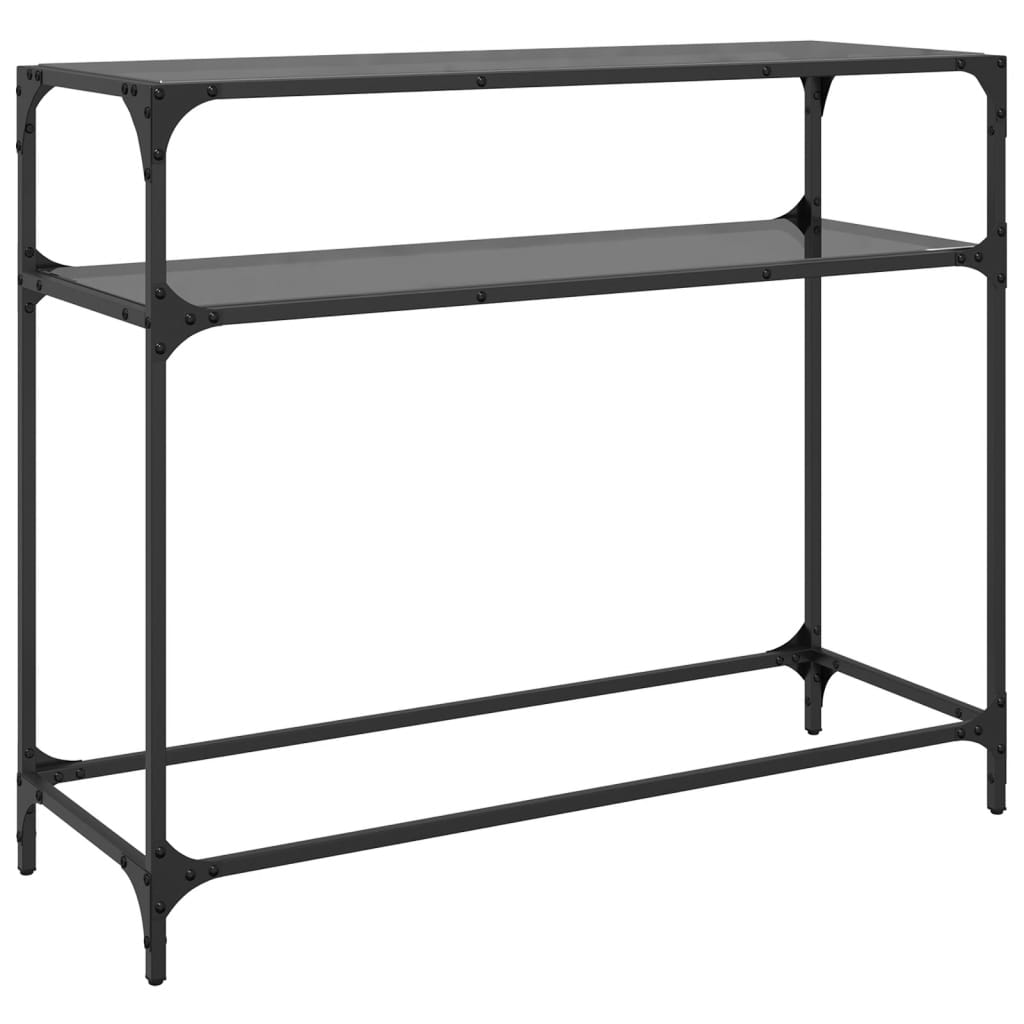 konsolbord med sort glastop 98x35x81 cm stål