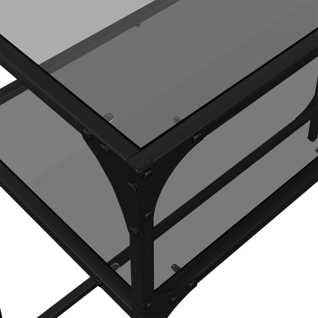 konsolbord med sort glastop 98x35x81 cm stål