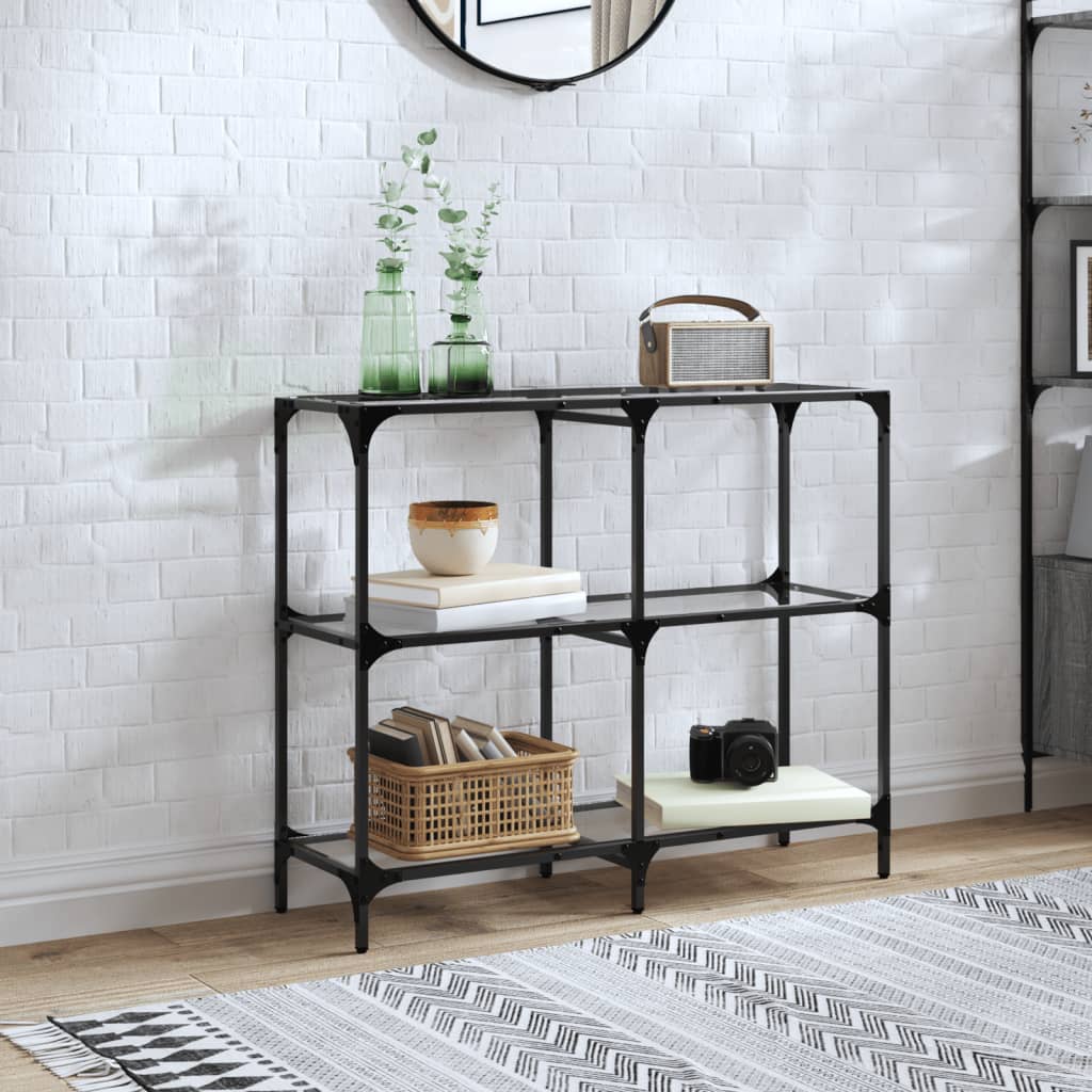 konsolbord med transparent glastop 98x30x81 cm stål