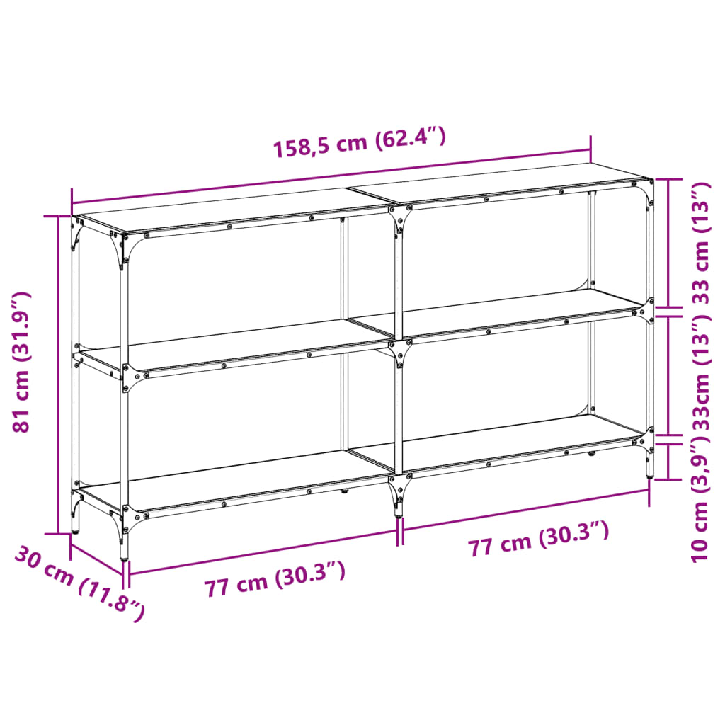 konsolbord med transparent glastop 158,5x30x81 cm stål