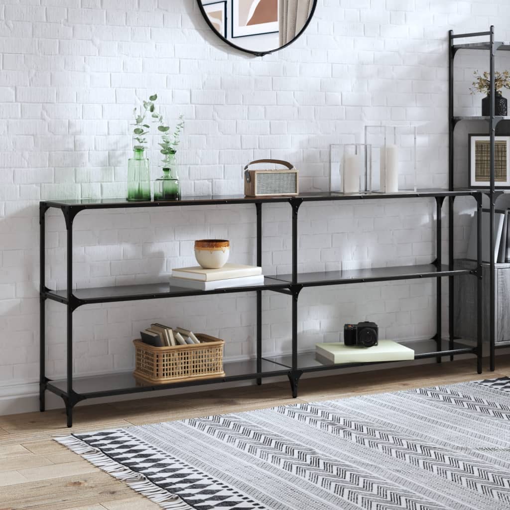 konsolbord med sort glastop 194,5x30x81 cm stål