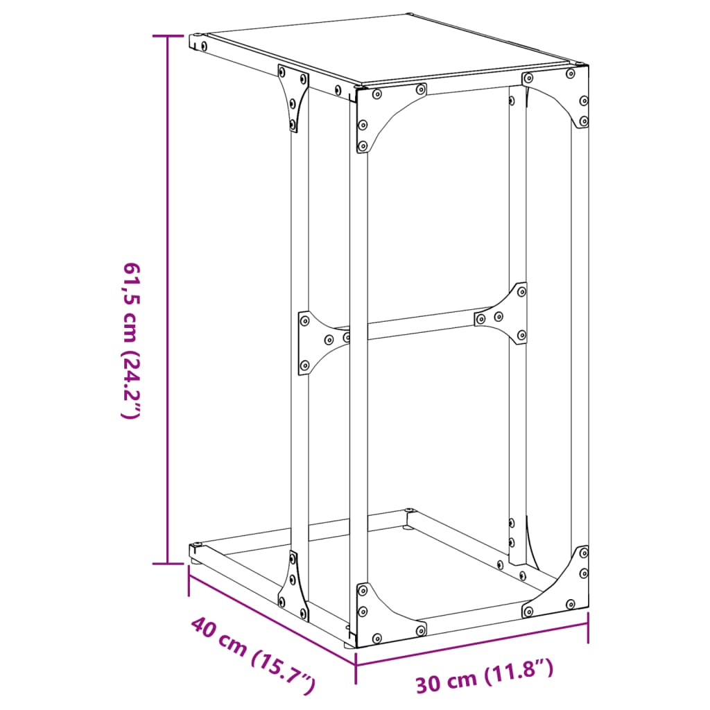 sidebord med transparent glastop 40x30x61,5 cm stål