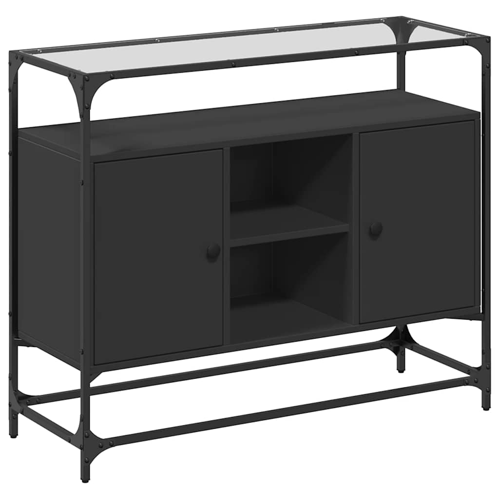 skænk med glastop 98x35x81 cm konstrueret træ sort