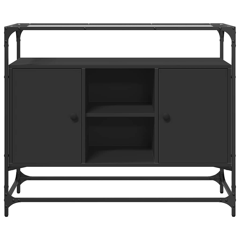 skænk med glastop 98x35x81 cm konstrueret træ sort