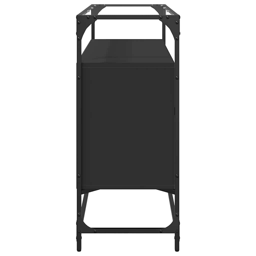 skænk med glastop 98x35x81 cm konstrueret træ sort