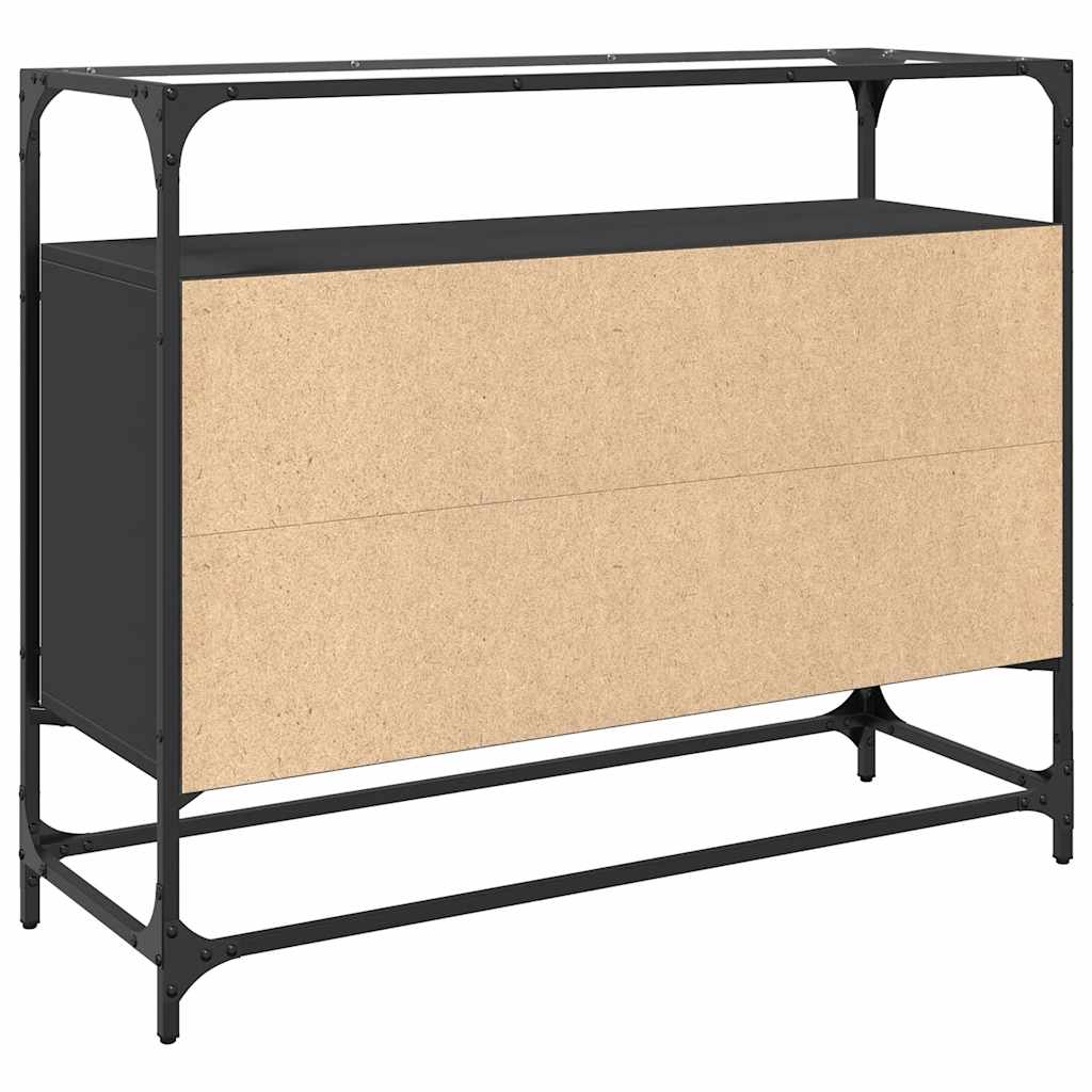 skænk med glastop 98x35x81 cm konstrueret træ sort