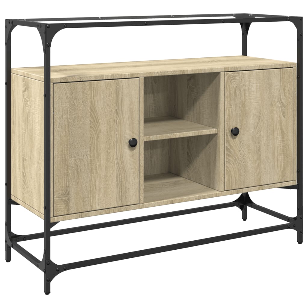 skænk med glastop 98x35x81 cm konstrueret træ sonoma-eg