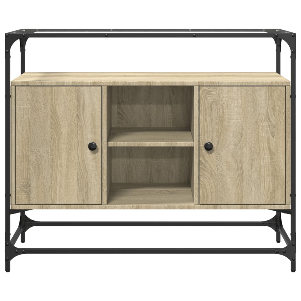 skænk med glastop 98x35x81 cm konstrueret træ sonoma-eg