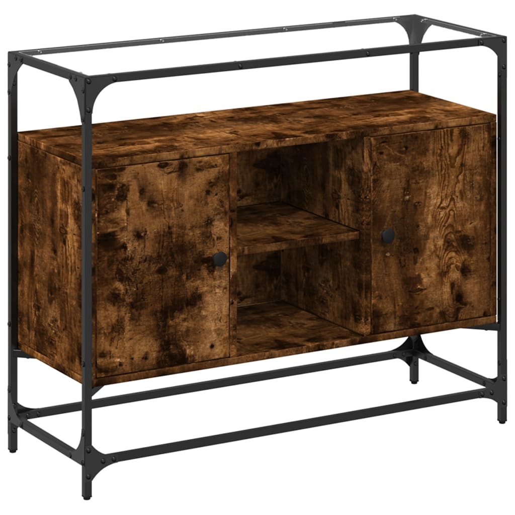 skænk med glastop 98x35x81cm konstrueret træ røget egetræsfarve
