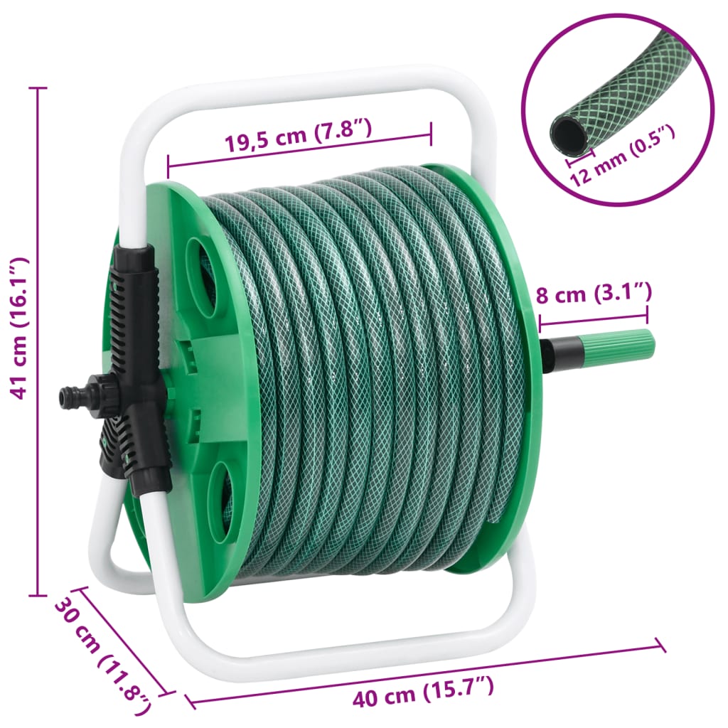 fritstående slangetromle med 30 m slange PVC grøn