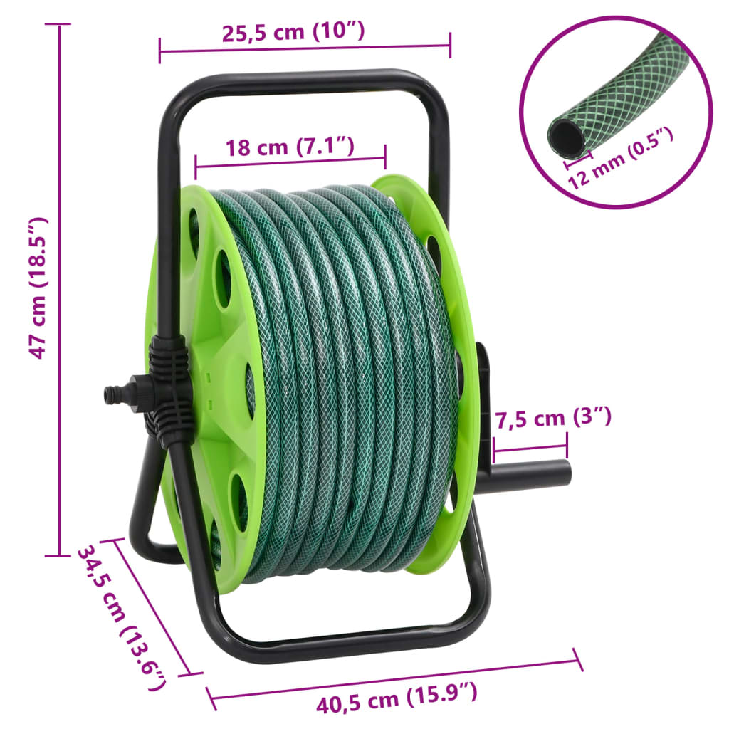 fritstående slangetromle med 30 m slange PVC grøn