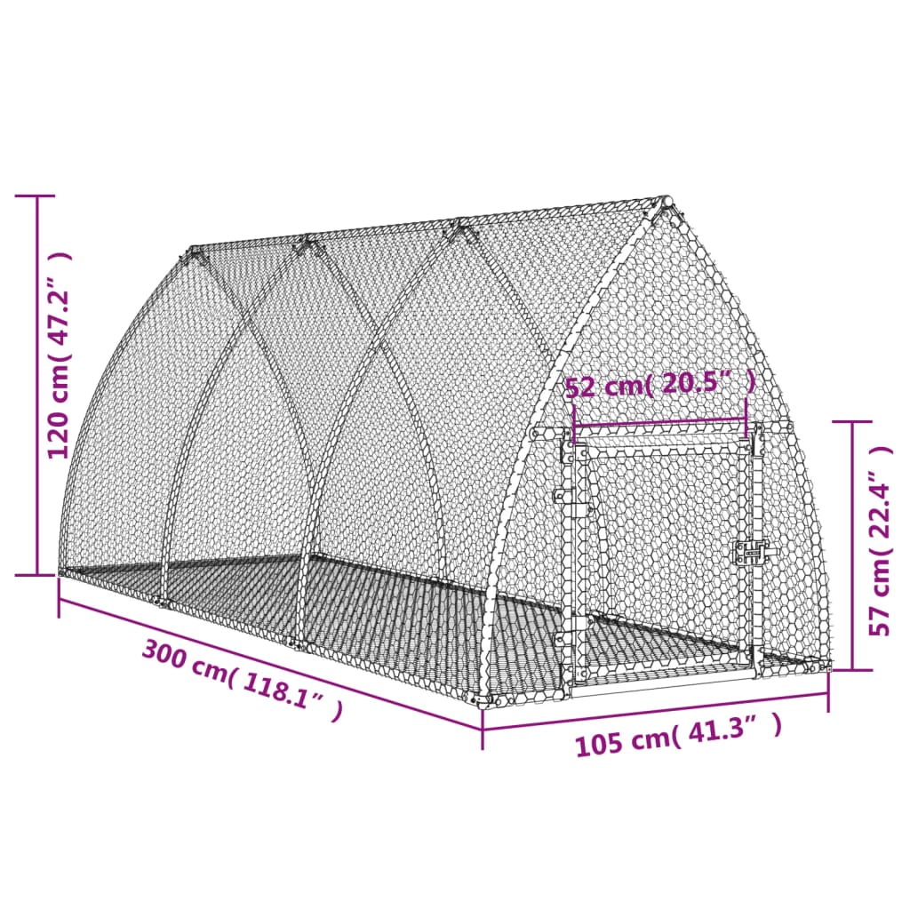 kaninbur 105x300x120 cm galvaniseret stål sølvfarvet