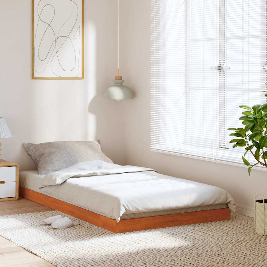 sengeramme 75x190 cm massivt fyrretræ gyldenbrun