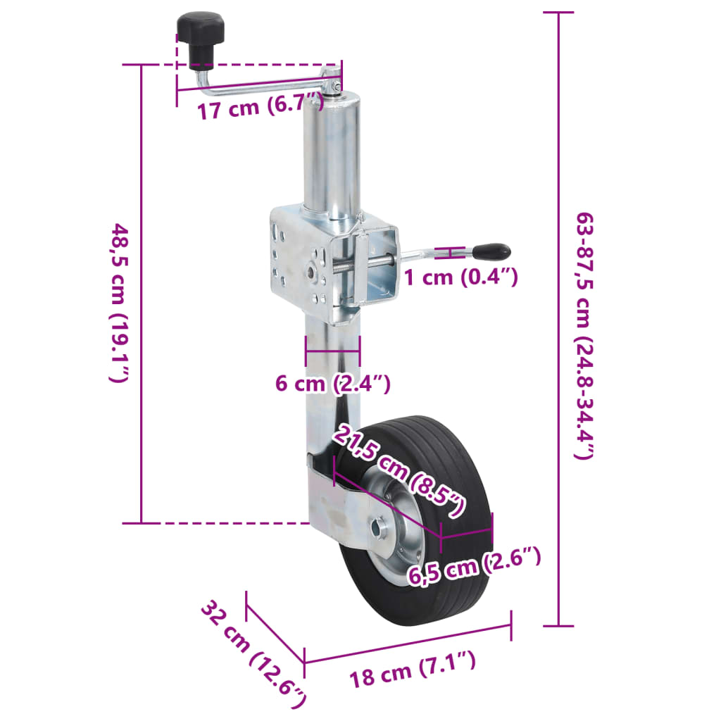 næsehjul 60 mm med 2 støtterør og 3 splitklemmer