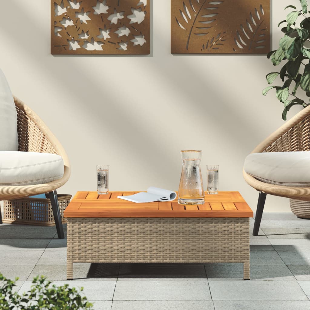 havebord 70x70x25 cm rattan og massivt akacietræ beige