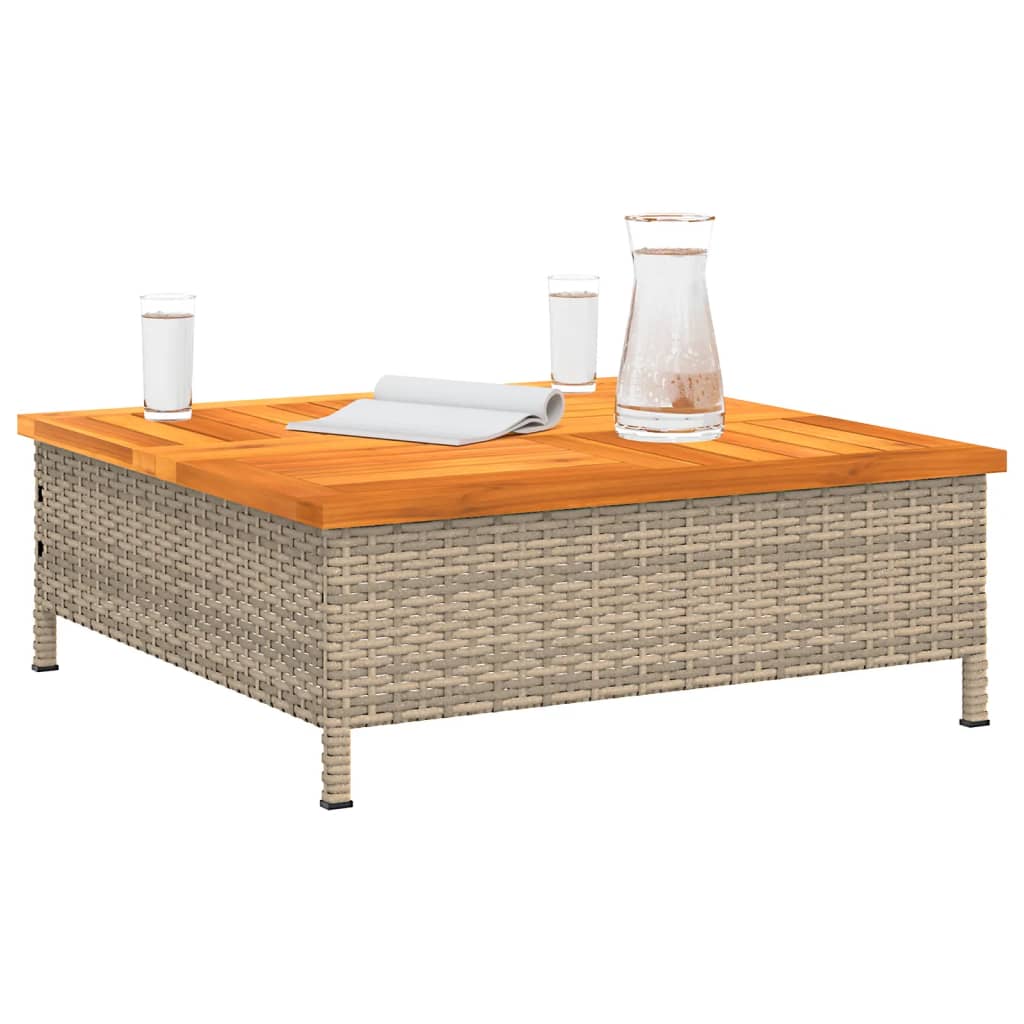 havebord 70x70x25 cm rattan og massivt akacietræ beige
