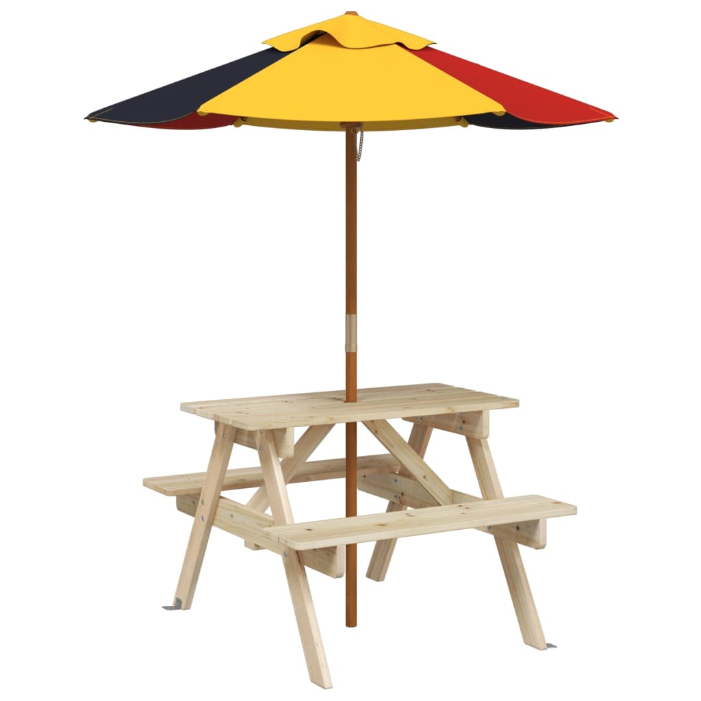 picnicbord til 4 børn m. parasol massivt grantræ