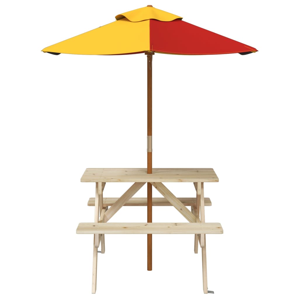 picnicbord til 4 børn m. parasol massivt grantræ