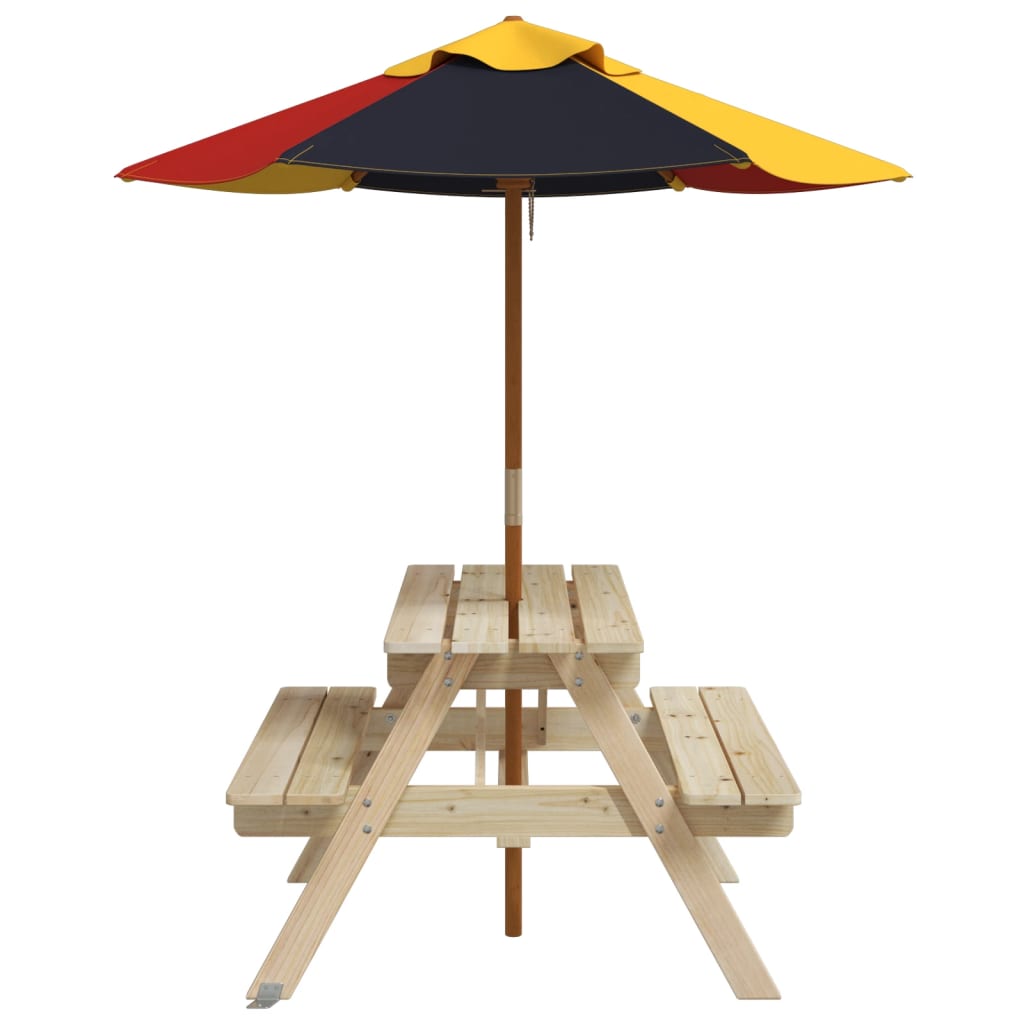 picnicbord til 4 børn m. parasol massivt grantræ