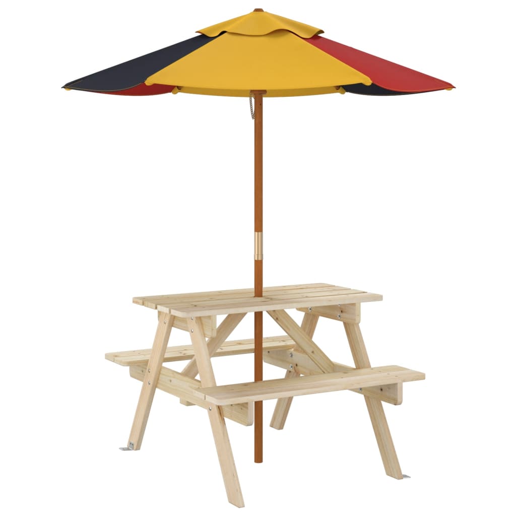 picnicbord til 4 børn m. parasol massivt grantræ