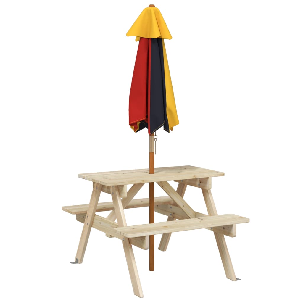 picnicbord til 4 børn m. parasol massivt grantræ