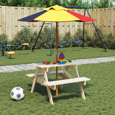 picnicbord til 4 børn m. parasol massivt grantræ
