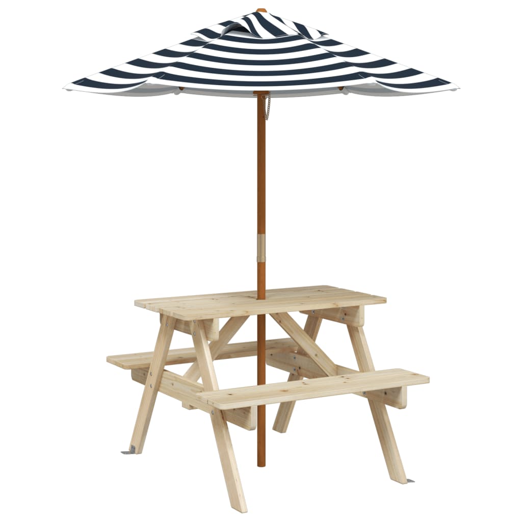 picnicbord til 4 børn m. parasol massivt grantræ