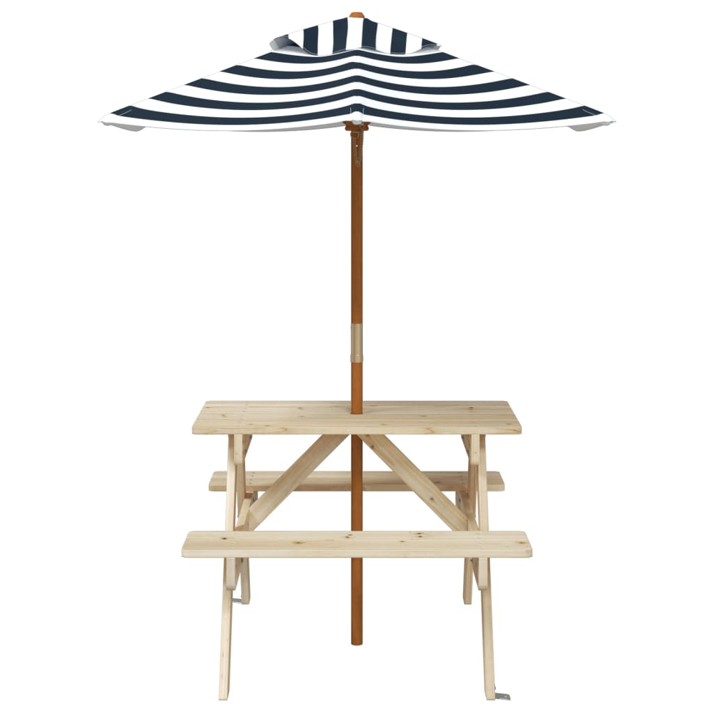 picnicbord til 4 børn m. parasol massivt grantræ