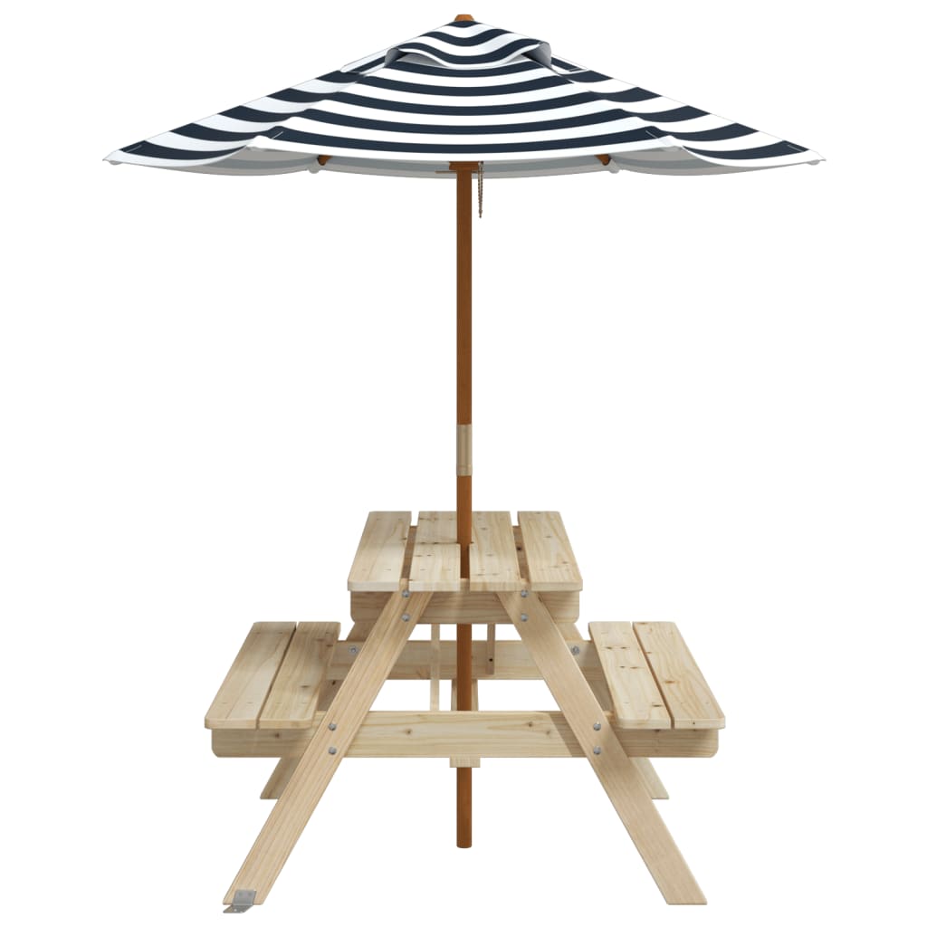 picnicbord til 4 børn m. parasol massivt grantræ