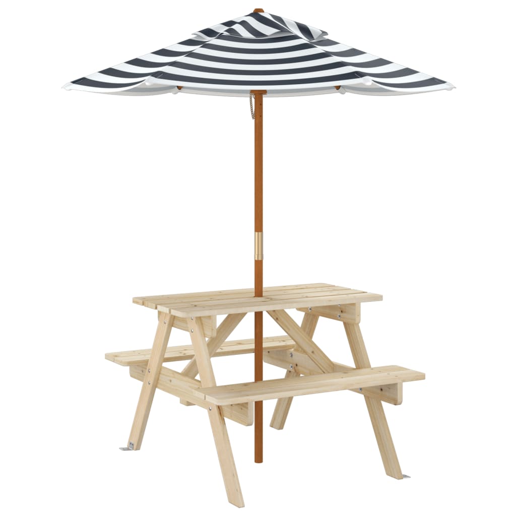 picnicbord til 4 børn m. parasol massivt grantræ